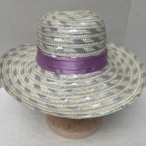 Elegant Women's Hat with Purple Accent and Silver Pattern